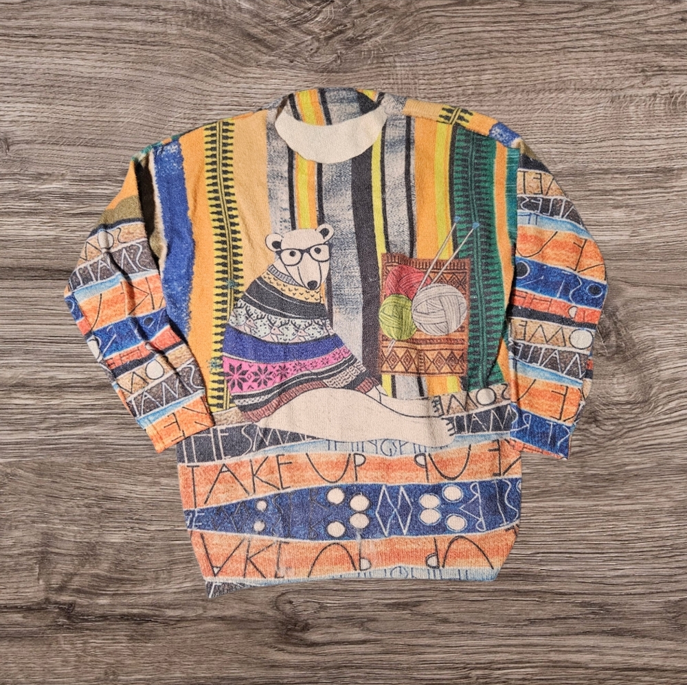 Yesno Polar Bear Graphic Oversized Pullover Wool Blend Womens‎ Artsy Sweater XL